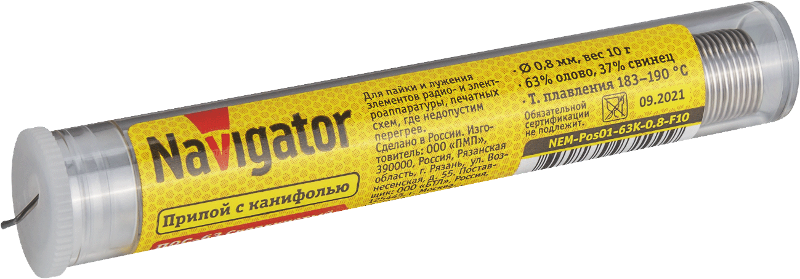 Припой   93 100 NEM-Pos01-63K-0.8-F10 (ПОС-63, колба, 0.8 мм, 10 гр) | 93100 | Navigator — фото 1 | Sento