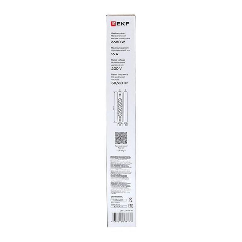 Удлинитель LUX 5 гнезд 2USB 2,4А+2type-C 1,5 метра 1,5мм2 | UBA-LUX-515-TC | EKF — миниатюра 10