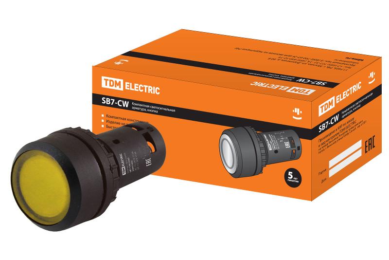 Кнопка с фиксацией SB7-CWL3565-220V(LED) d22мм 1з+1р желтая | SQ0746-0045 | TDM — TDM ELECTRIC