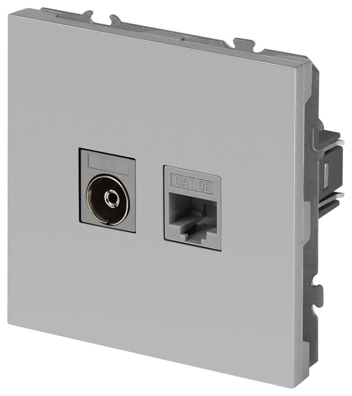 Розетка Galaxy 15-3110-03 комбинированная RJ45+TV IP20 алюминий | Б0070780 | ЭРА — миниатюра 2