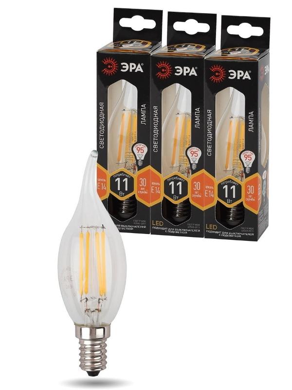Лампа светодиодная F-LED BXS-11W-827-E14 (филамент, свеча на ветру, 11Вт, тепл, E14) | Б0047001 | ЭРА — миниатюра 2