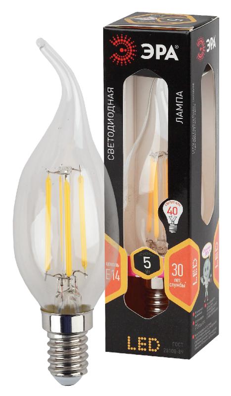 Лампа светодиодная F-LED BXS-5W-827-E14 (филамент, свеча на ветру, 5Вт, тепл, E14) | Б0043436 | ЭРА — миниатюра 1