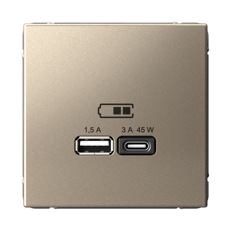 ArtGallery Шампань Розетка USB A + тип-C 45Вт высокоскор.заряд. QC, PD, механизм | GAL000529 | SE — Systeme Electric
