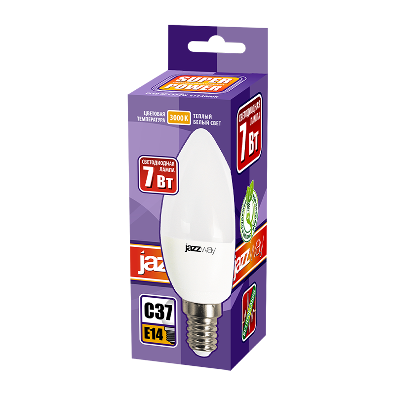 Лампа светодиодная LED 7Вт E14 220В 3000К PLED- SP C37 свеча | 1027818-2 | Jazzway — миниатюра 2