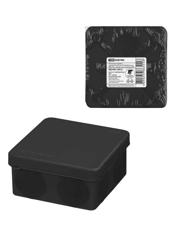 Коробка распаячная, двухкомпонентная, ОП 80х80х40 мм, IP66, 8 вх., черная, инд. штрихкод | SQ1401-2912 | TDM — TDM ELECTRIC
