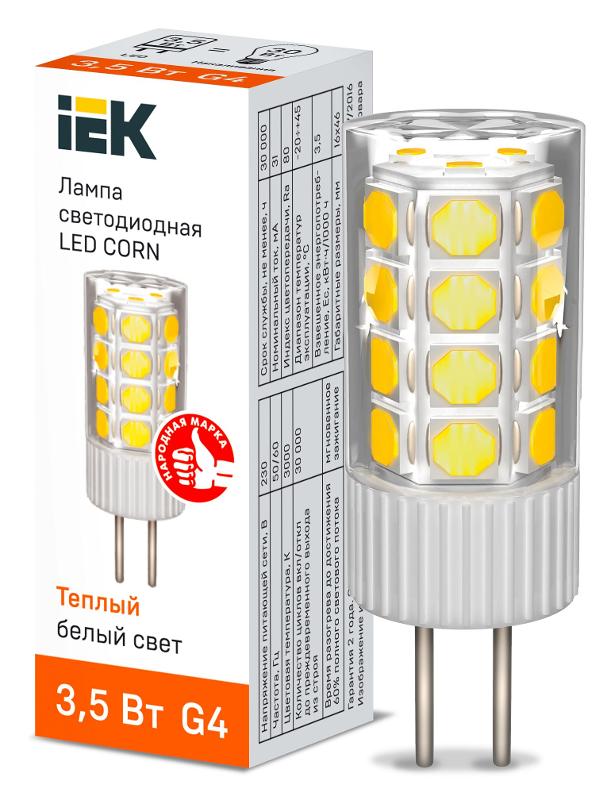 Лампа светодиодная CORN капсула 3,5Вт 230В 3000К керамика G4  | LLE-CORN-4-230-30-G4 | IEK — IEK (ИЭК)