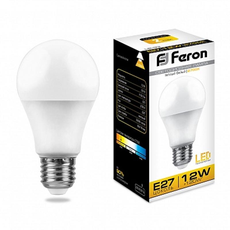 Лампа светодиодная LB-93 (12W) 230V E27 2700K A60 | 25489 | FERON — миниатюра 1