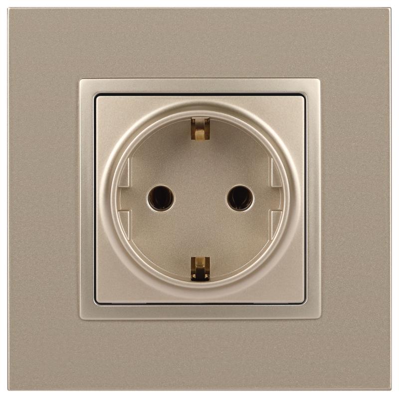 14-2102-04 Розетка с заземлением со шторками, 16A-250В, IP20, Эра Elegance, шампань | Б0034275 | ЭРА — миниатюра 3