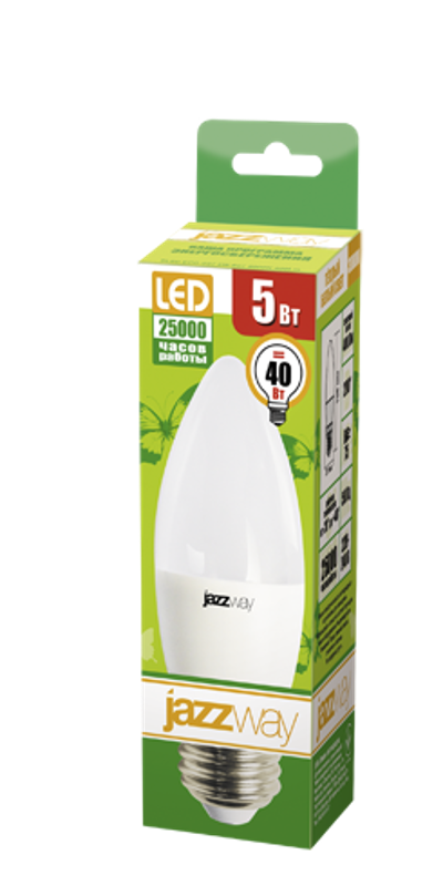 Лампа светодиодная LED 5Вт Е27 220В 3000К PLED- ECO-C37 свеча | 2855312A | Jazzway — миниатюра 2