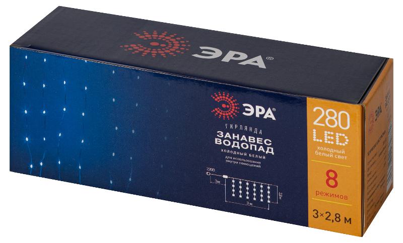Гирлянда светодиодная   ENIN-300WD занавес водопад холодный белый 3*2,8 м 280 LED IP20 | Б0060419 | ЭРА — миниатюра 2