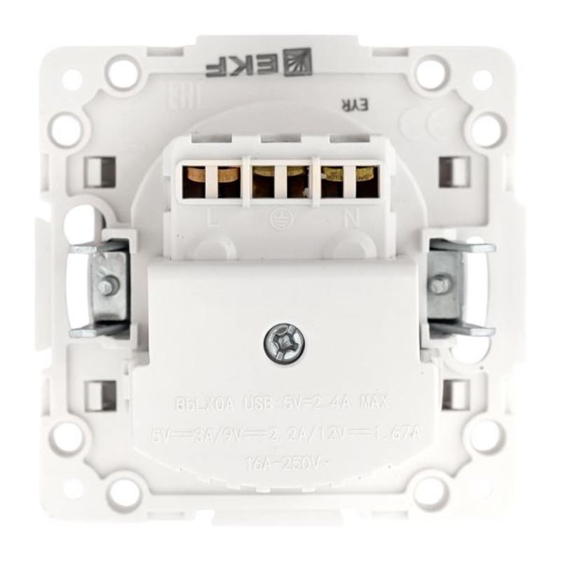 Стокгольм Механизм Розетки 1-местной с/з, USB A+C 16А винтовые клеммы белый с защ. штор. | EYR16-2USB-typeA-typeC | EKF — миниатюра 2