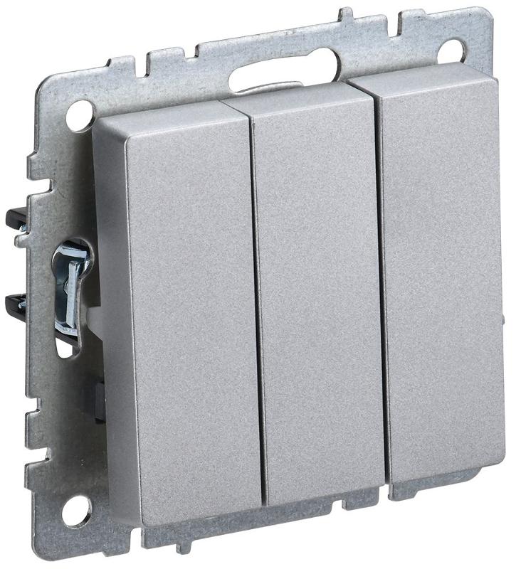BRITE Выключатель 3-клавишный 10А ВС10-3-0-БрА алюминий | BR-V30-0-10-K47 | IEK — IEK (ИЭК)