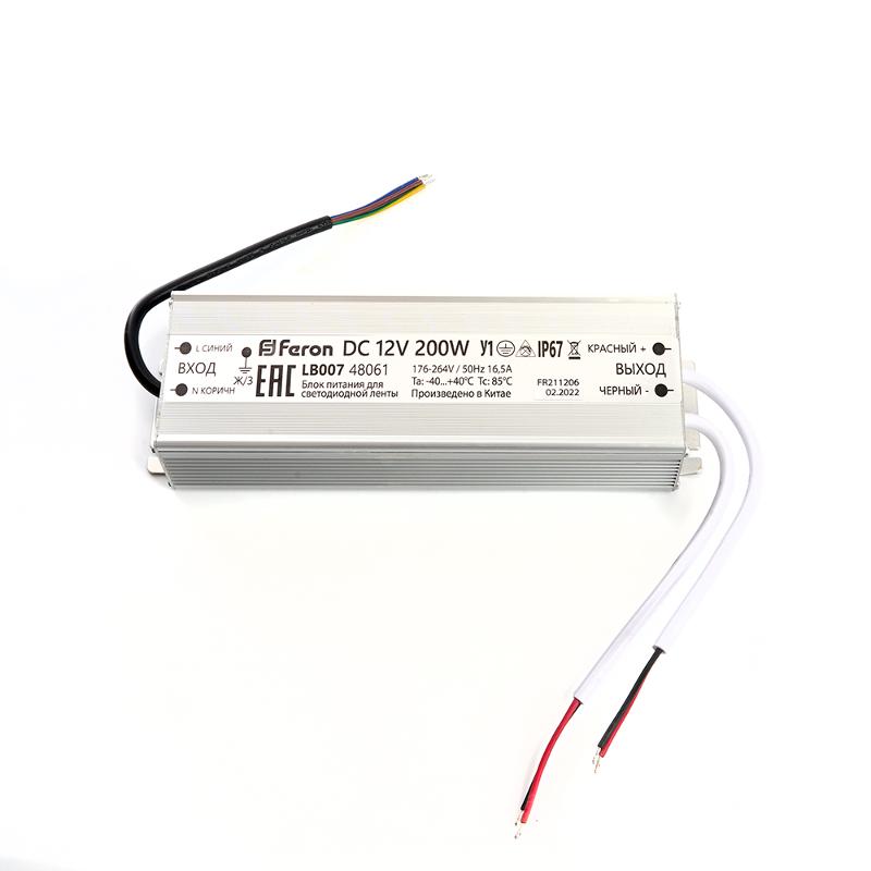 Трансформатор электронный для светодиодной ленты 200W 12V IP67 (драйвер), LB007  | 48061 | FERON — Feron