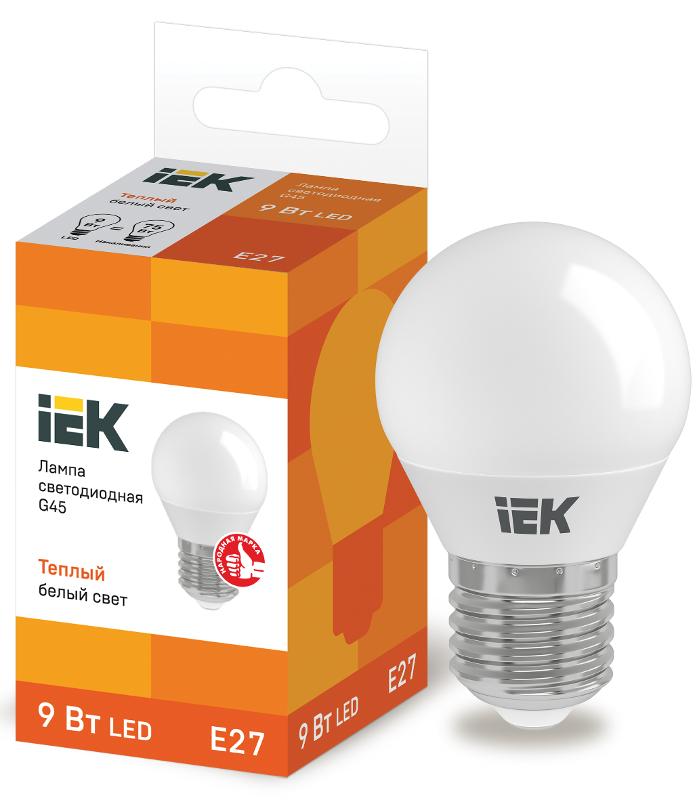 Лампа светодиодная LED 9Вт 230В 3000К E27 шар | LLE-G45-9-230-30-E27 | IEK — IEK (ИЭК)