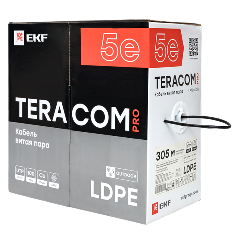 Кабель витая пара TERACOM PRO Cat.5E U/UTP 4 пары solid внешний 24AWG черный упак. 305м | TRP-5EUTP-04PE-BK-OUT3 | EKF — миниатюра 15