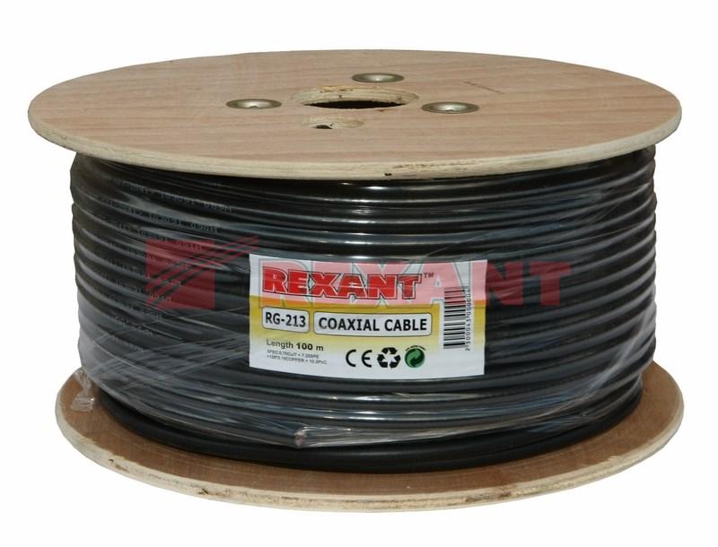 Кабель RG-213 (50 Ом), Cu/Cu 96 % (бухта 100 м) черный | 01-2041 | REXANT — миниатюра 2