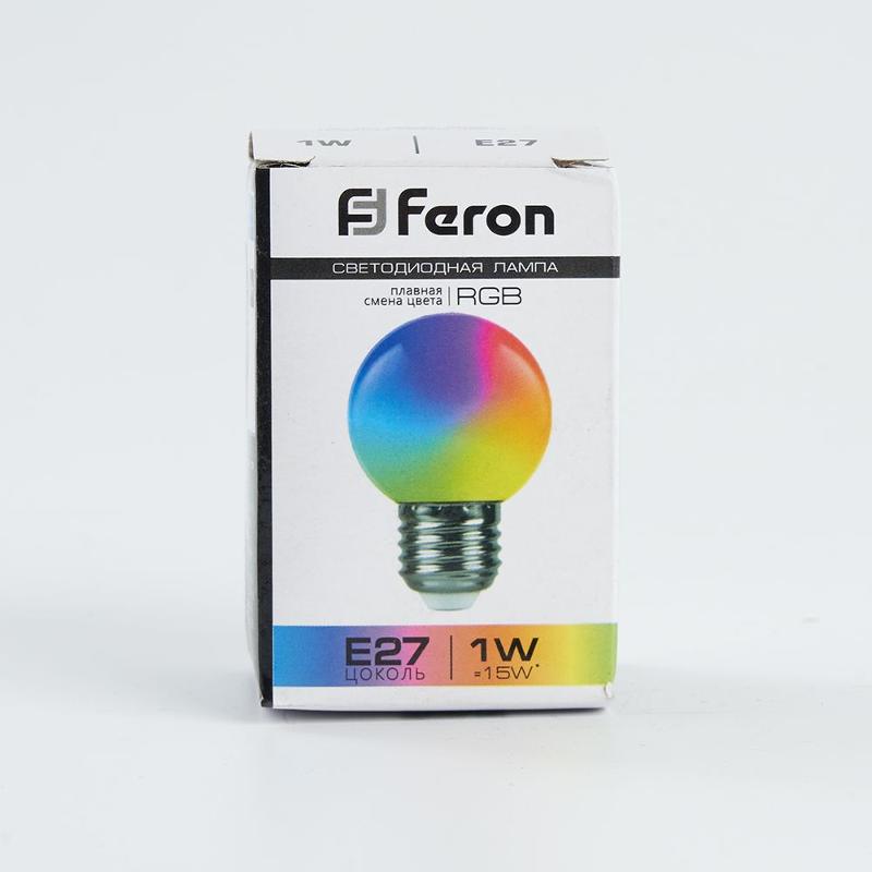 Лампа светодиодная LB-37 (1W) 230V E27 RGB для белт лайта G45 матовый плавная сменая цвета | 38116 | Feron — миниатюра 4