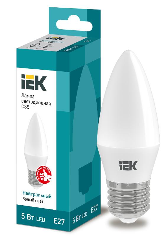 Лампа светодиодная LED 5Вт Е27 220В 4000К C35 свеча | LLE-C35-5-230-40-E27 | IEK — миниатюра 1