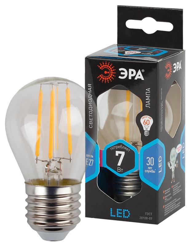 Лампа светодиодная F-LED P45-7W-840-E27 Лампы СВЕТОДИОДНЫЕ F-LED ЭРА (филамент, шар, 7Вт, нейтр, E27) | Б0027949 | ЭРА — миниатюра 1