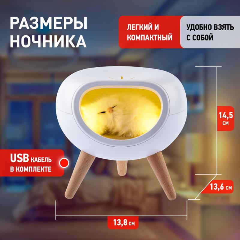Светильник-ночник светодиодный настольный NLED-467-1W-W "Котенок в домике", белый  | Б0052814 | ЭРА — миниатюра 5