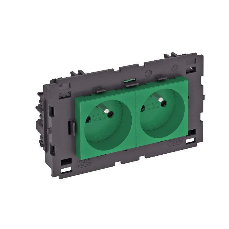 Розетка двойная 0° Modul45connect франц. стандарт, 250 В, 16A (зеленый) (STD-F0C8 MZGN2) | 6120626 | OBO Bettermann — OBO Bettermann