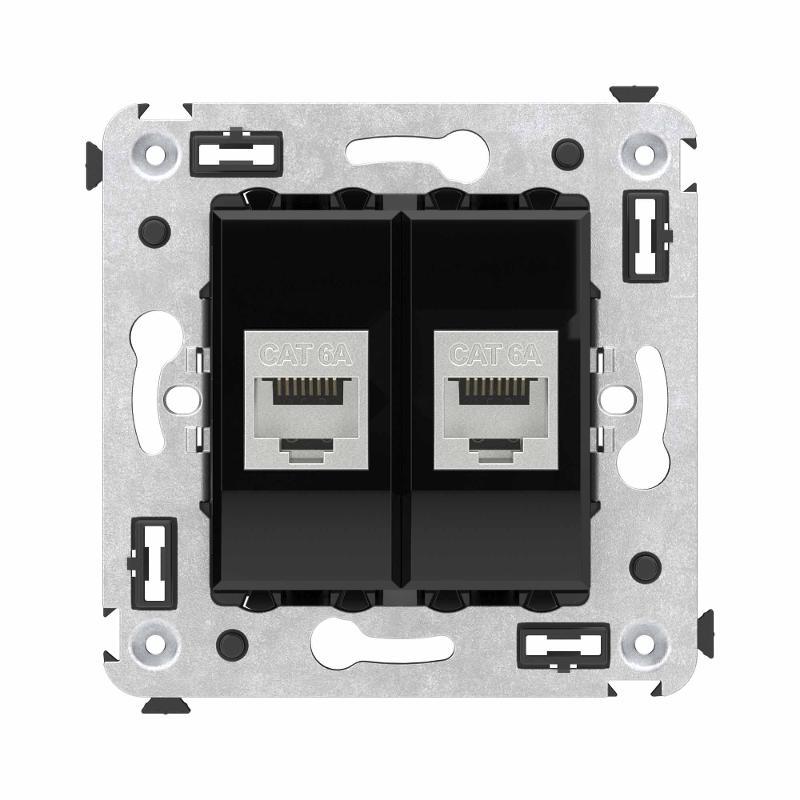 Компьютерная розетка RJ-45 без шторки в стену, кат.6А двойная экранированная, "Avanti", "Черный квадрат" | 4402774 | DKC — миниатюра 1