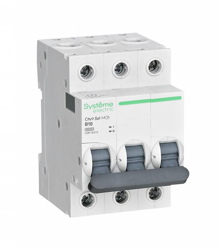 Выключатель автоматический трёхполюсный 10А B 4.5kA City9 | C9F14310 | SE — Systeme Electric