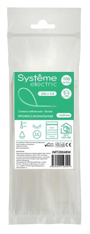 Стяжка кабельная 200х4.8 Белая (100шт) | IMT20048W | SE — Systeme Electric