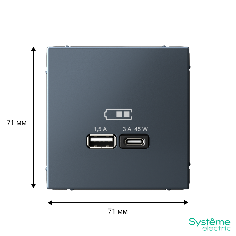ArtGallery Грифель Розетка USB A + тип-C 45Вт высокоскор.заряд. QC, PD, механизм | GAL000729 | SE — миниатюра 3