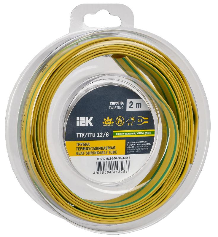 Трубка термоусадочная ТТУ нг-LS 12/6 жел-зел. (2м/упак) IEK | UDR12-012-006-002-K52-T | IEK — IEK (ИЭК)