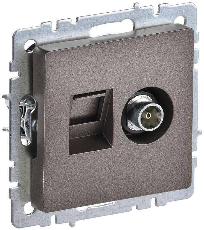 BRITE Розетка двойная TV+RJ45 кат.5E РТВ/РК12-БрТБ темная бронза | BR-AK20-1-K45 | IEK — миниатюра 1