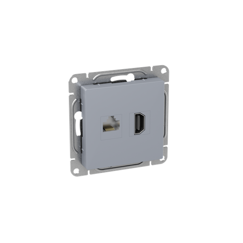 Механизм розетки HDMI+RJ45 (cat5), алюминий Эпика EKF | UP1-SOA-HDMI+RJ45 | EKF — миниатюра 2