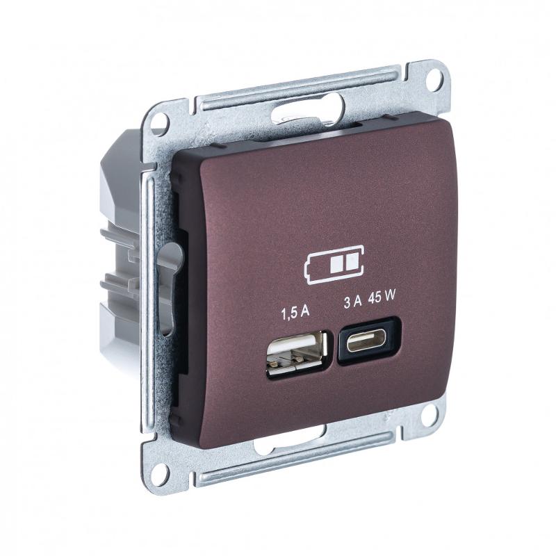 Glossa Баклажановый USB Розетка A + тип-C 45W высокоскор.заряд. QC PD | GSL001129 | SE — Systeme Electric