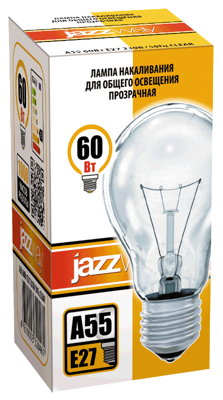Лампа накаливания ЛОН  60Вт Е27 240В A55 clear (Б 230-60-5) | 3320461 | Jazzway — миниатюра 2