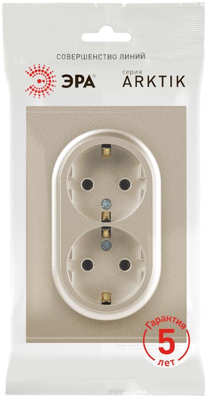 Розетка Arktik 16-2104-04 двойная с заземлением 2X2P+E Schuko 16А-250В шампань | Б0070447 | ЭРА — миниатюра 2