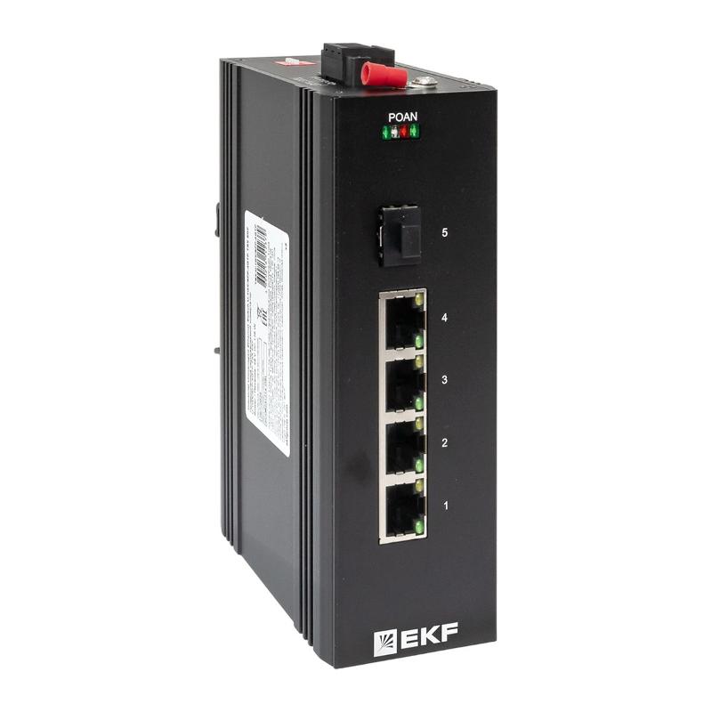 Промышленный неуправляемый коммутатор U-1GX/SFP-4GTP, 1 порт 1000Base-X SFP, 4 порта 10/100/1000Base-T(X) RJ45 c PoE, монтаж на динрейку TSX |TSX-U-1G — EKF