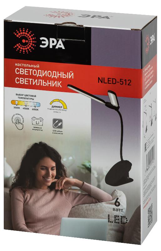 Настольный светильник NLED-512-6W-BK светодиодный аккумуляторный на прищепке черный | Б0057208 | ЭРА — миниатюра 2