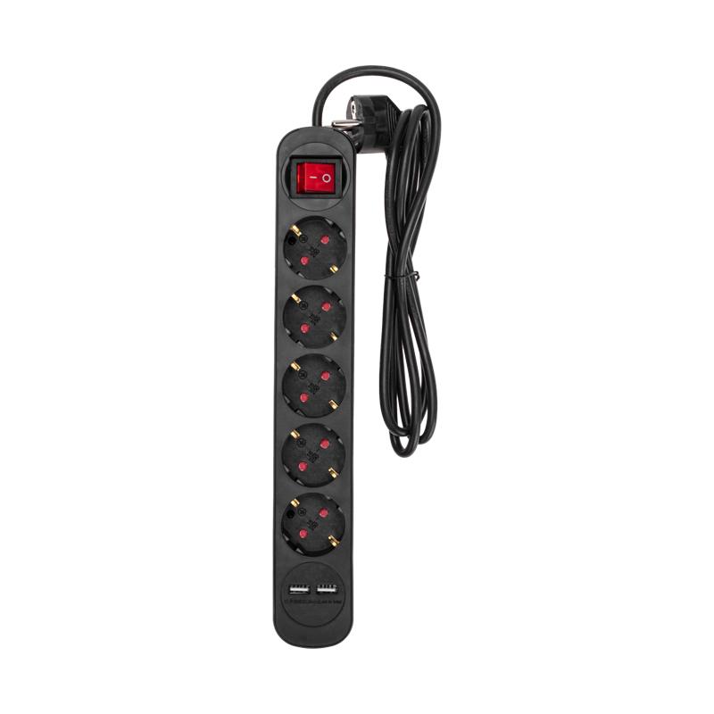 Удлинитель STANDARD 5 гнезд, 1,5м, 3х1,0мм², с/з, с выключателем, 2 USB, черный | 13-4040 | REXANT — REXANT