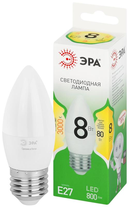 Лампа светодиодная  GREEN LINE LED B35-8W-830-E27 GL E27 8 Вт свеча теплый свет | Б0067088 | ЭРА — ЭРА (Энергия света)