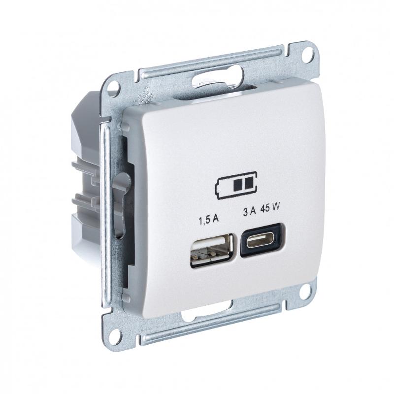Glossa Перламутр USB Розетка A + тип-C 45W высокоскор.заряд. QC PD | GSL000629 | SE — Systeme Electric