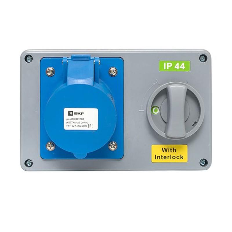 Розетка с блокировкой и выключателем 1423 2Р+РЕ 32А 220В IP44 EKF | ps-1423-32-220 | EKF — миниатюра 14