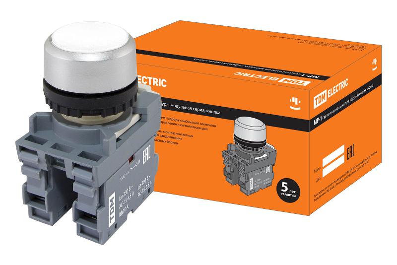 Кнопка MP1-20W в сборе d22мм 1з+1р белая | SQ0747-0005 | TDM — фото 1 | Sento