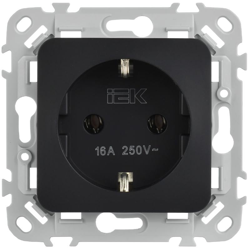 FLITE Розетка с заземлением без шторок 16А РС11-0-ФлЧ черный | FI-R11-16-K02 | IEK — миниатюра 2