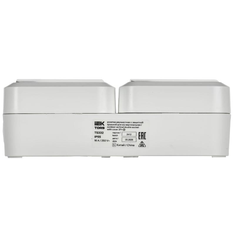 TORS Розетка 2-ая с з/к кр. верт. 16А IP55 TS332 белый | TS-R26-16-55-V-K01 | IEK — миниатюра 3