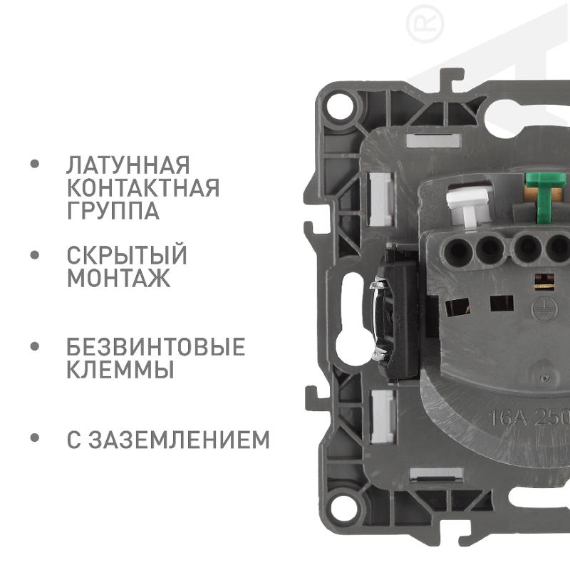 Розетка 12-2101-12 с заземлением, 16АХ-250В, графит — миниатюра 3