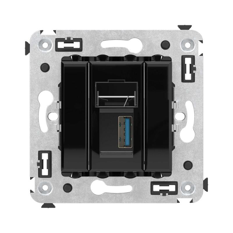USB 3.0 розетка одинарная в стену, тип А-А, "Avanti", "Черный квадрат" | 4402303 | DKC — миниатюра 2