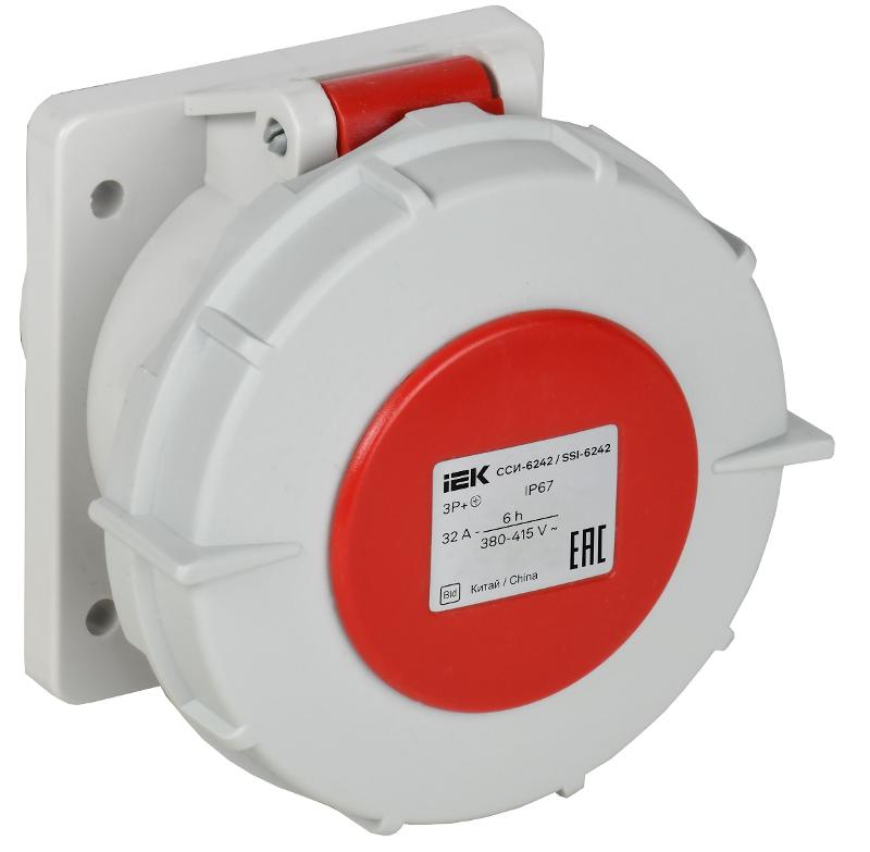 Розетка встраиваемая прямая ССИ-6242 32А-6ч 380В 3P+PE IP67| PSR62-032-4-0-67| IEK — IEK (ИЭК)
