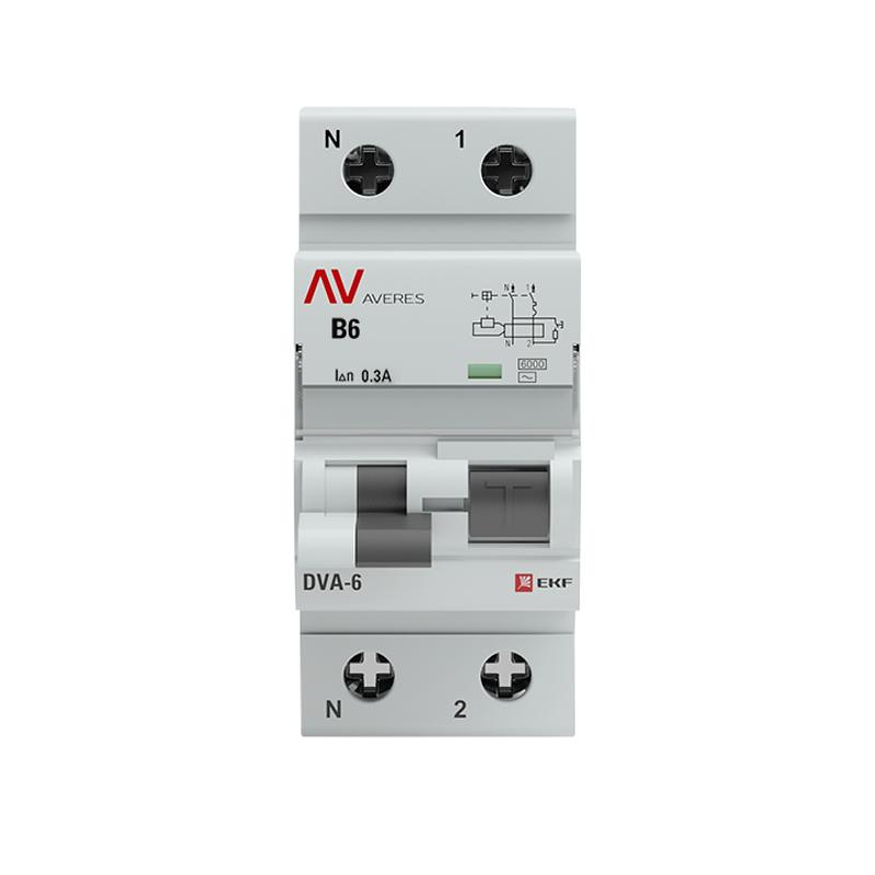 Выключатель автоматический дифференциального тока DVA-6 1п+N 6А B 300мА тип AC AVERES | rcbo6-1pn-6B-300-ac-av | EKF — миниатюра 2