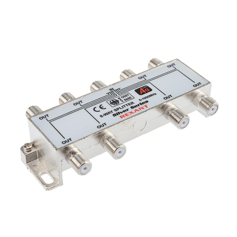 ДЕЛИТЕЛЬ  ТВ x 8 + 9шт. F   "BOX"  5-1000 МГц  "Silver"  | 05-6105 | REXANT — миниатюра 1