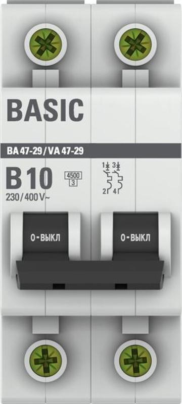 Выключатель автоматический двухполюсный 2P 10А (B) 4,5кА ВА 47-29 EKF Basic|mcb4729-2-10-B|EKF — миниатюра 4